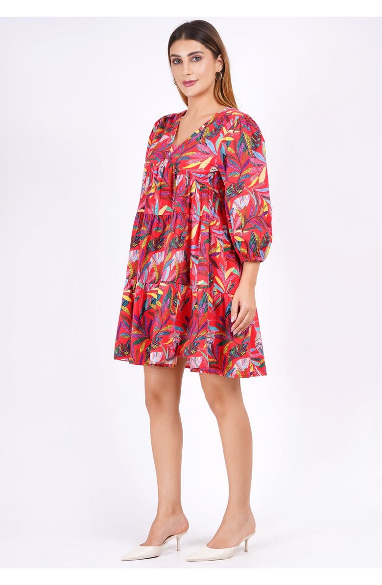 Leota Zariah Empire Waist Mini Dress, Alternate, color, Palm Foliage Poppy Red