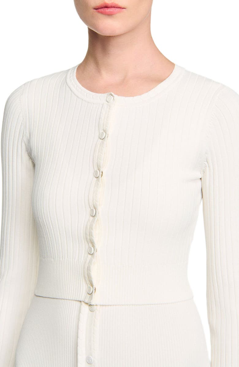 SANDRO Cropped rib knit cardigan, Alternate, color, Ecru