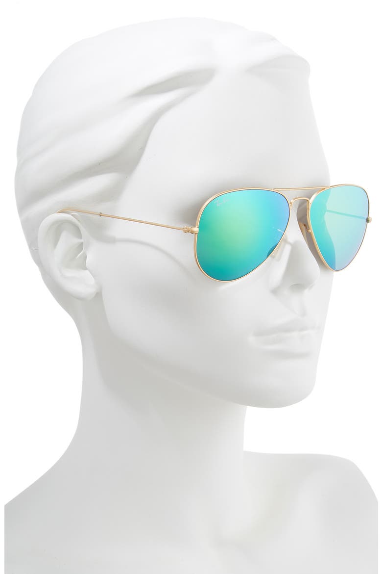 58mm Mirrored Aviator Sunglasses, Alternate, color, GOLD/ GREEN FLASH MIRROR