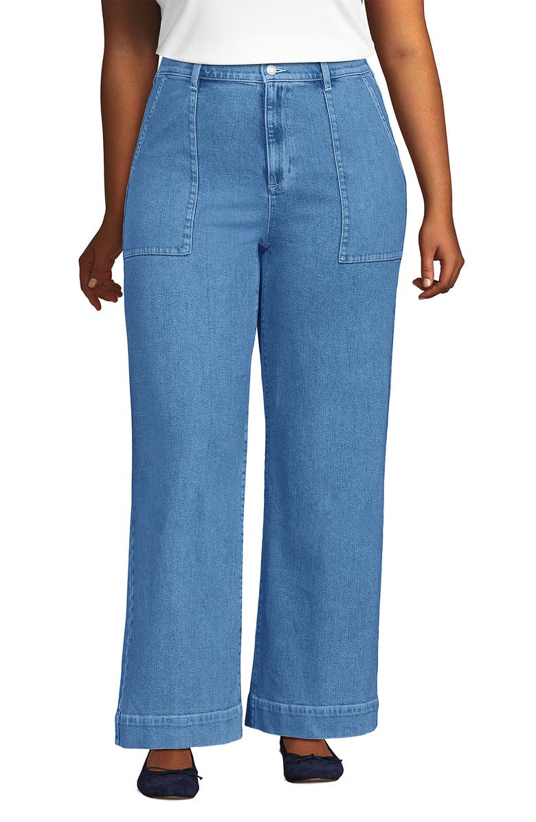 Lands' End Plus Size Soft Denim High Rise Wide Leg Utility Jeans, Main, color, 