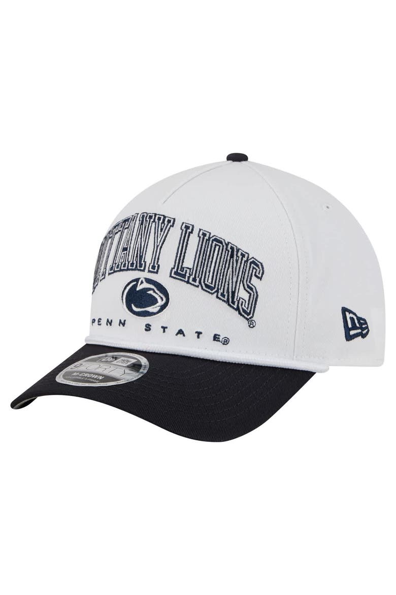 Men's New Era White/Navy Penn State Nittany Lions Arch Two-Tone Rope 9FORTY A-Frame M-Crown Adjustable Hat, Main, color, White