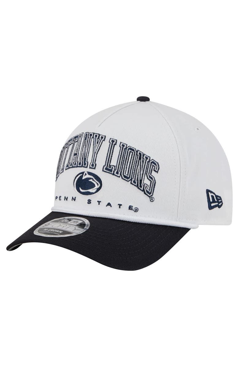 New Era Men's New Era White/Navy Penn State Nittany Lions Arch Two-Tone Rope 9FORTY A-Frame M-Crown Adjustable Hat, Main, color, White