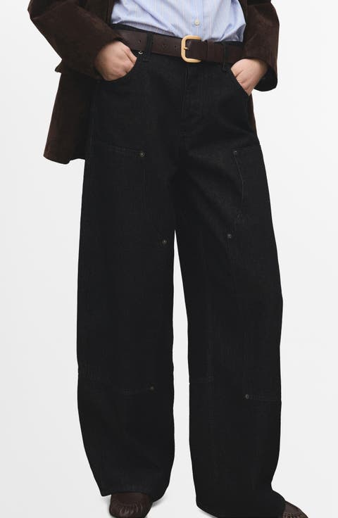 Patch Detail Barrel Leg Jeans