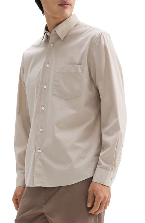 Theory Weekend Solid Cotton Button-up Shirt In Earl Grey