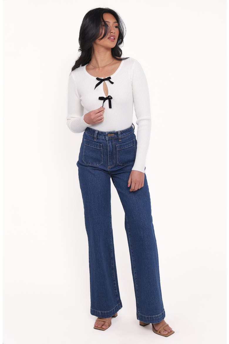 Elba Velvet Bow Rib Top, Alternate, color, WHITE