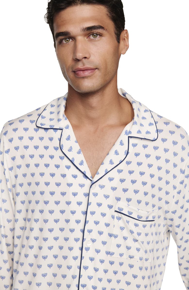 Eberjey William Print Stretch Tencel<sup>®</sup> Modal Long Pajamas, Alternate, color, Hannukah Glow Nouvea