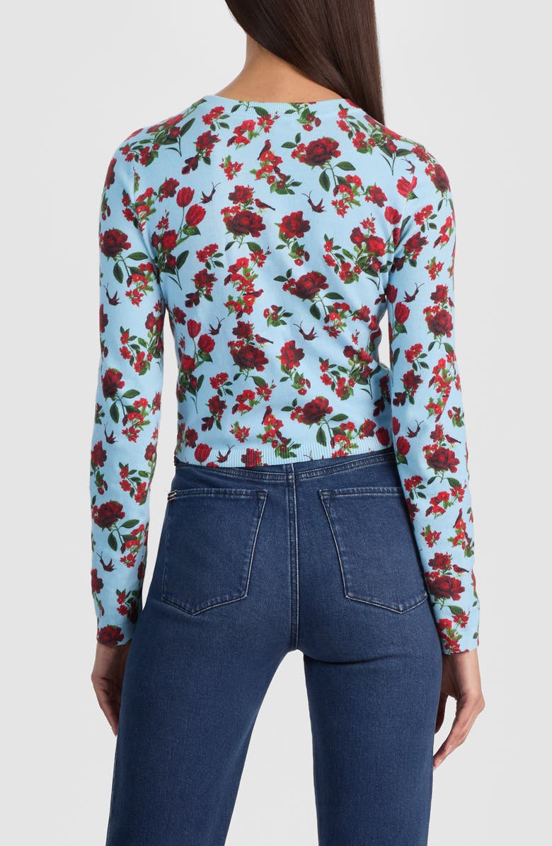 Alice + Olivia Carson Floral Print Cardigan, Alternate, color, American Beauty Carolina Blue