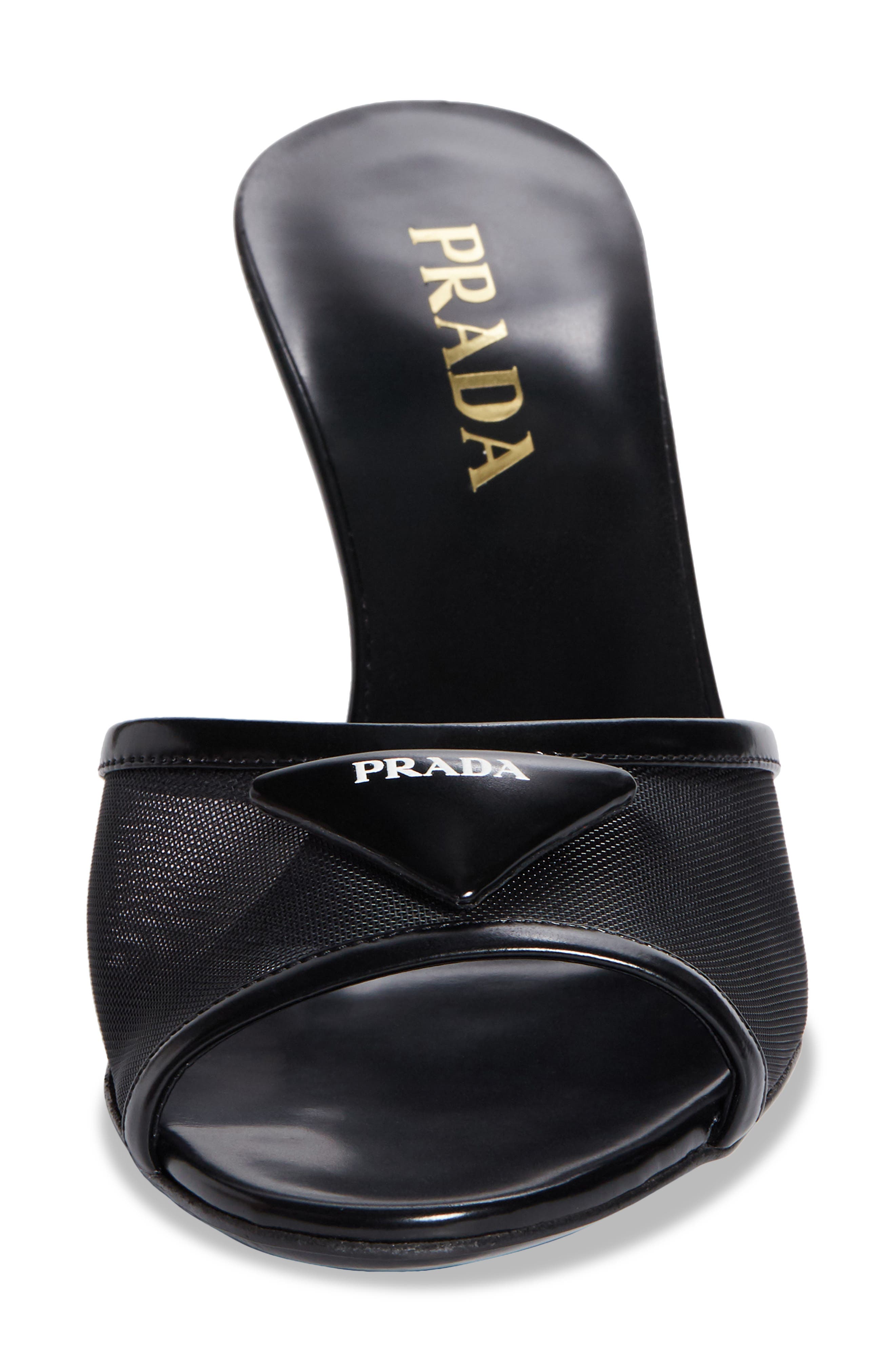 Prada Triangle Logo Mesh Slide Sandal, Alternate, color, Nero