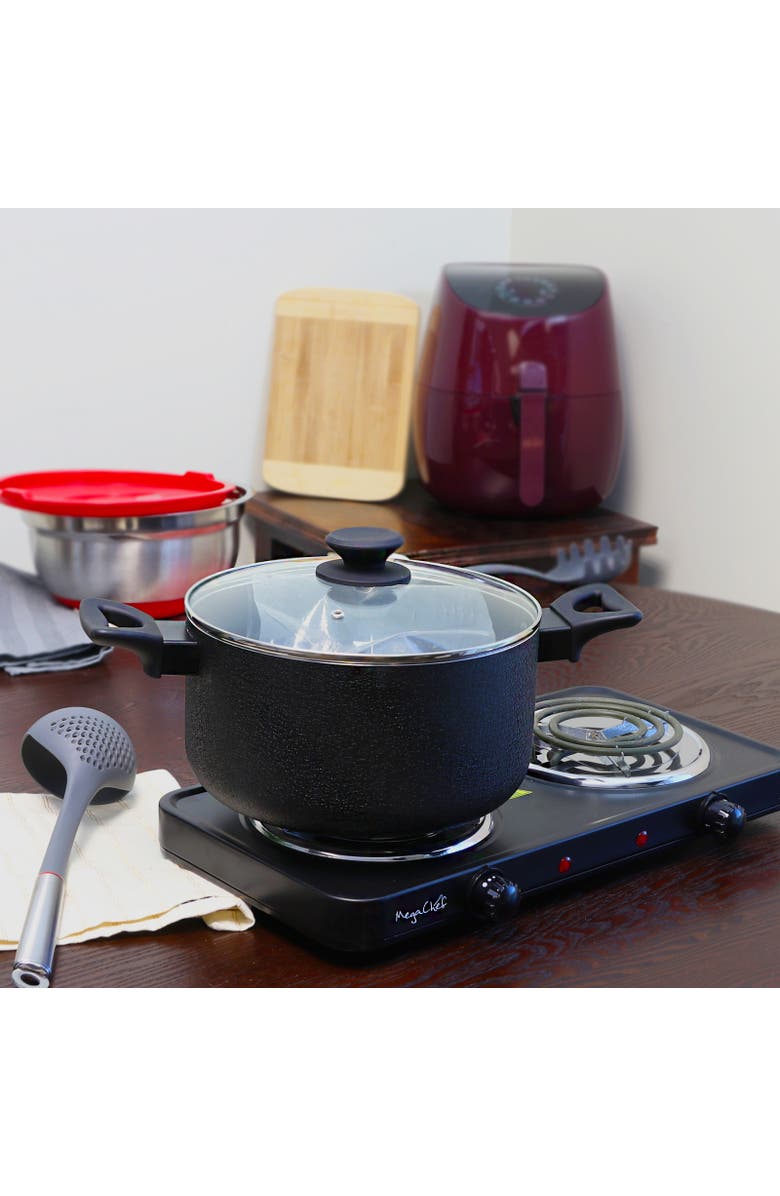 OSTER Ashford 6 Quart Aluminum Dutch Oven with Tempe Glass Lid, Alternate, color, Metallic Silver