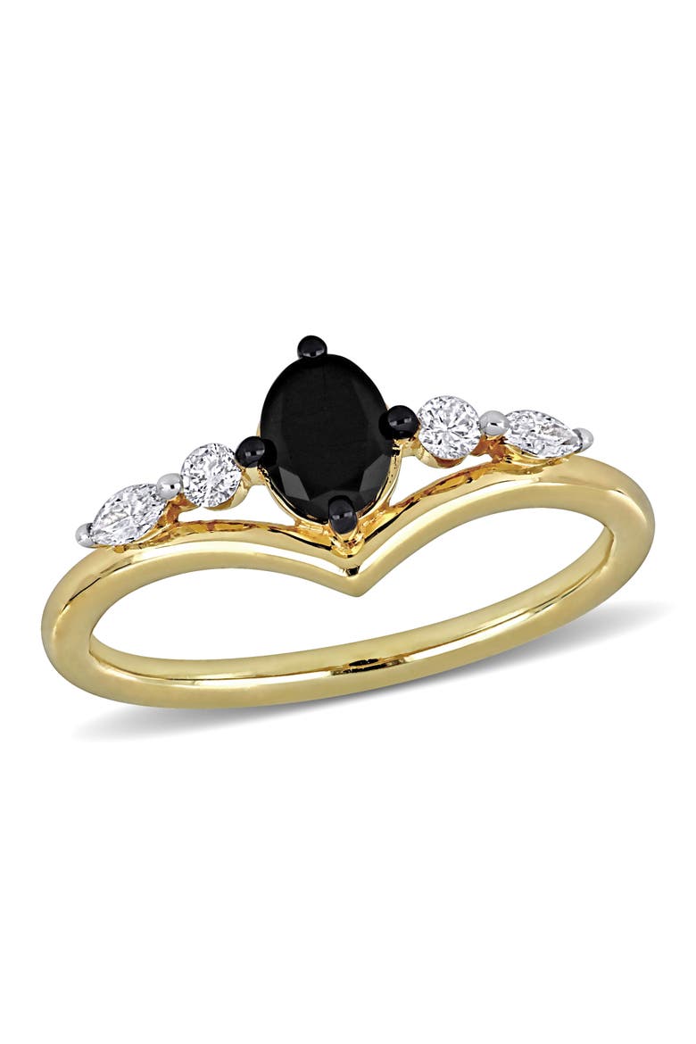 Black & White Diamond Oval Chevron Ring 14k, Main, color, 14k Yellow Gold