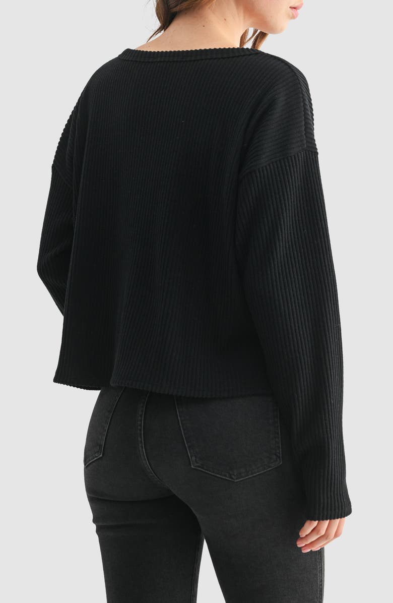 Lush Split Neck Long Sleeve Ribbed Top, Alternate, color, Black
