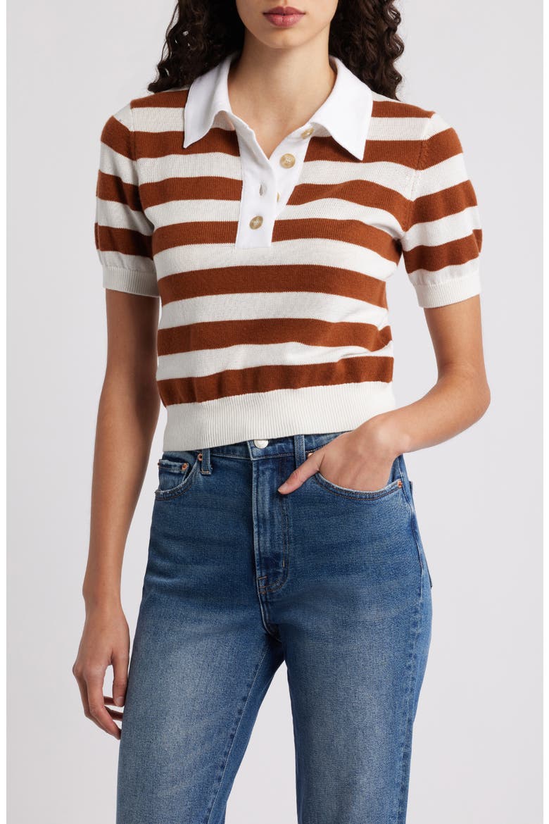 The Bold Stripe Cashmere & Cotton Polo, Main, color, CHESTNUT MULTI