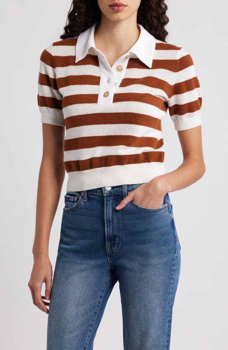 FRAME The Bold Stripe Cashmere & Cotton Polo, Main, color, Chestnut Multi