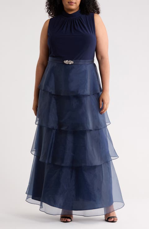 Mixed Media Tiered Organza Gown