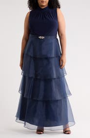 Jessica Howard Mixed Media Tiered Organza Gown