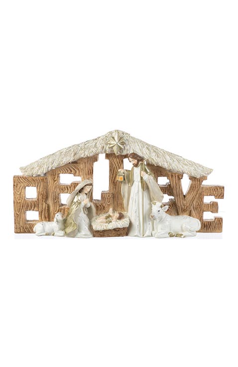 Resin BELIEVE Holy Family Figurine Nativity Set