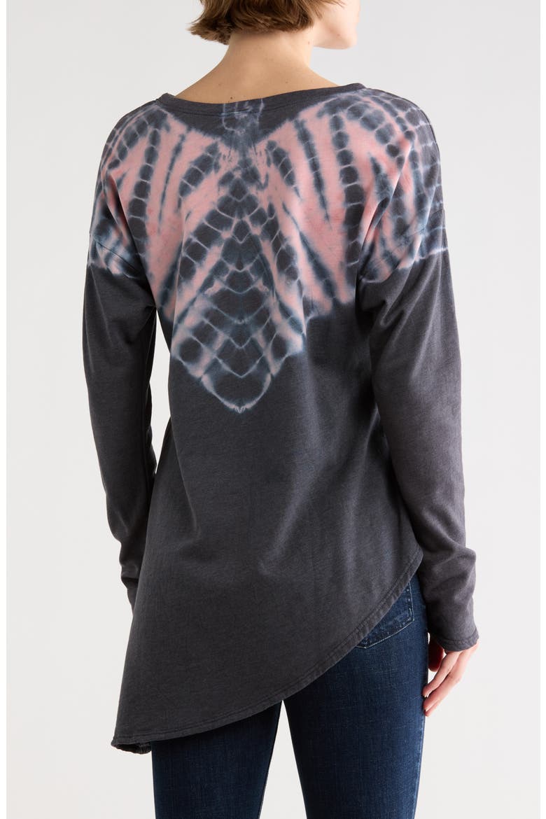 Tie Dye Asymmetrical High-Low Hem Sweater, Alternate, color, CHARCOAL PRINT 4