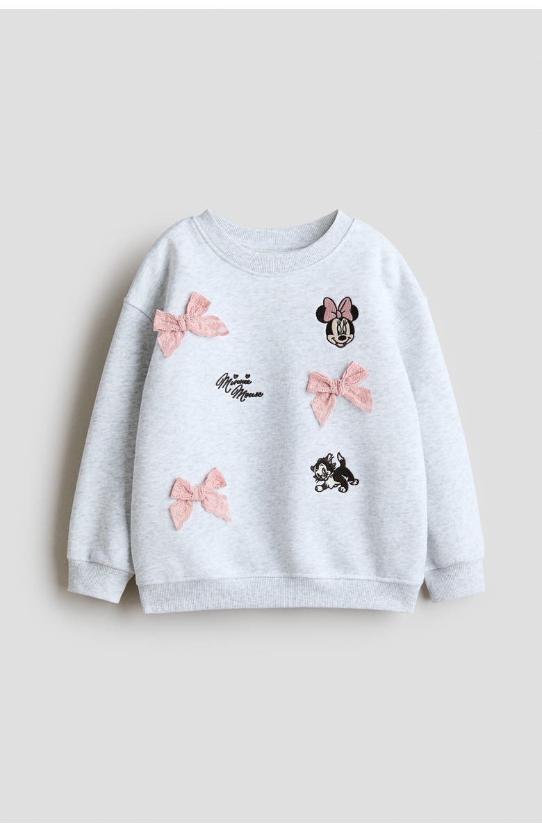 H&M Printed Sweatshirt, Main, color, Gray Melange/Minnie Mouse