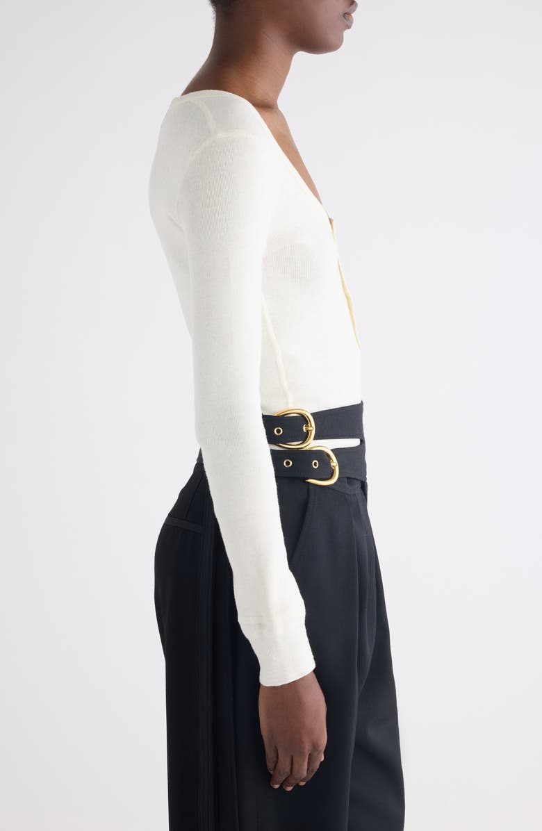 Chloé Scoop Neck Cotton Rib Henley, Alternate, color, Iconic Milk