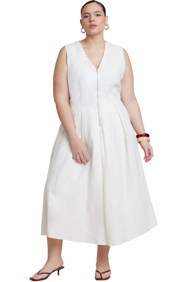 Zipper Detail Linen Maxi Dress