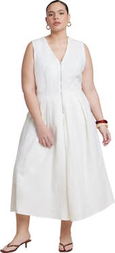 ELOQUII Zipper Detail Linen Maxi Dress
