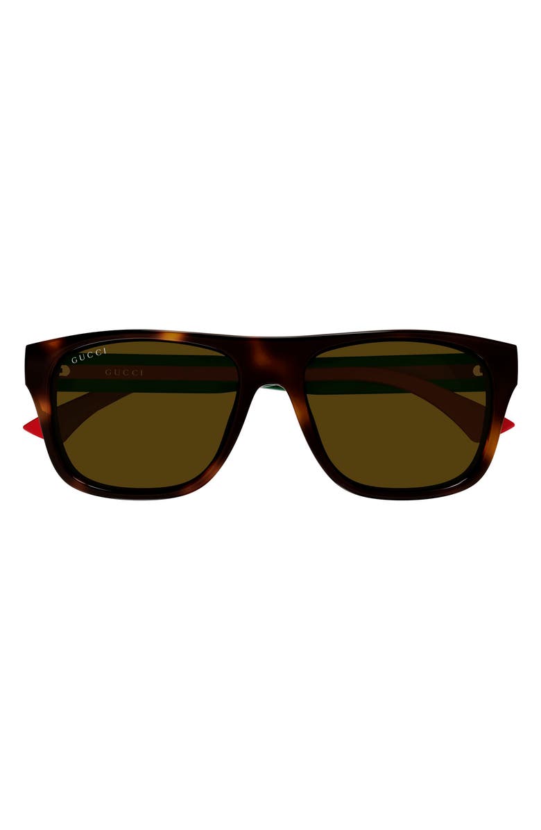 Gucci 56mm Rectangular Sunglasses, Main, color, Havana