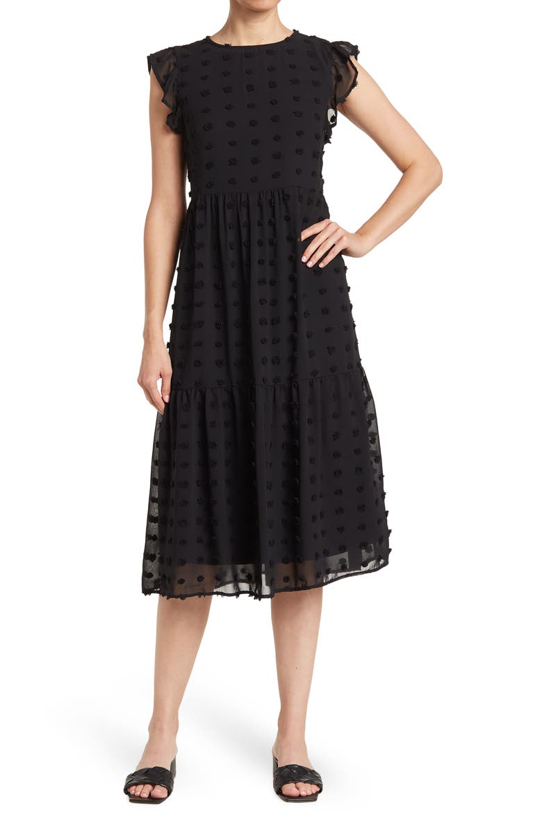Love By Design Ballerina Clip Dot Tiered Midi Dress, Main, color,