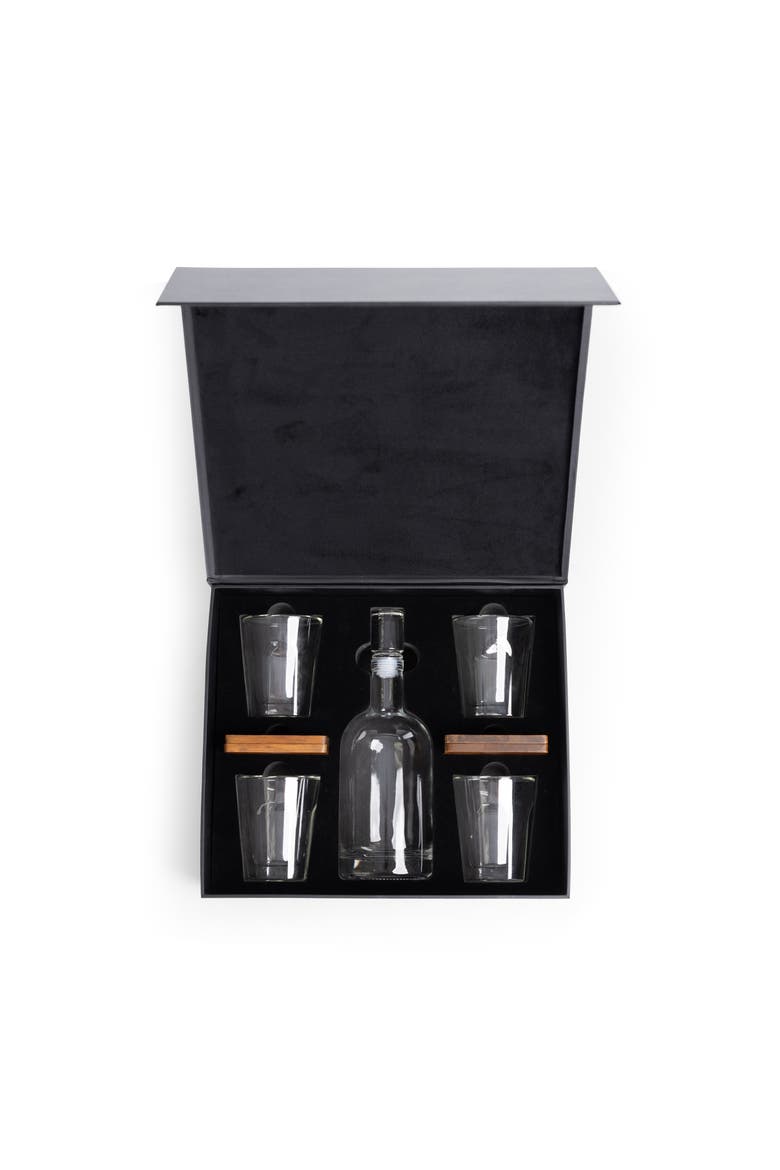 Ambassador Whiskey Box with Decanter and 4 Lowball Glasses, Alternate, color, Black