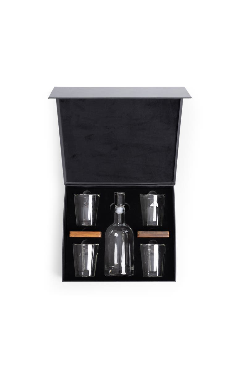 Legacy Ambassador Whiskey Box with Decanter and 4 Lowball Glasses, Alternate, color, Black