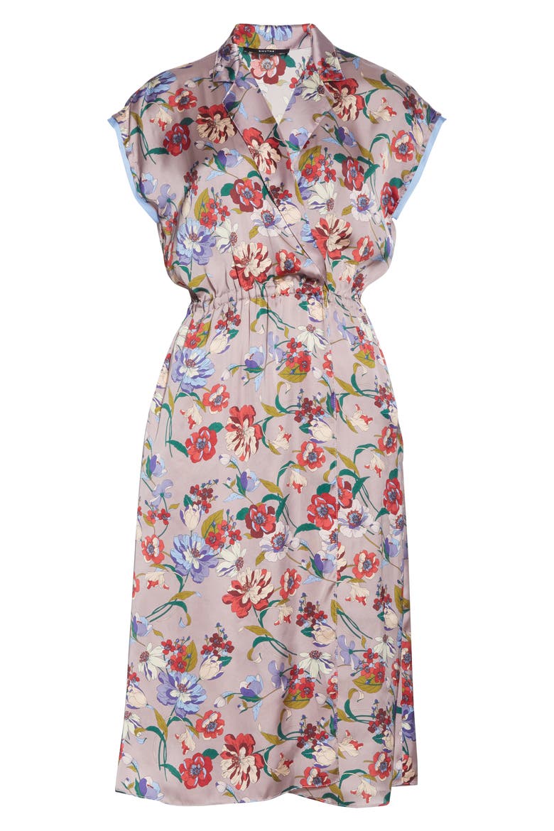 Floral Print Faux Wrap Midi Dress, Alternate, color, LAVENDER FLORAL