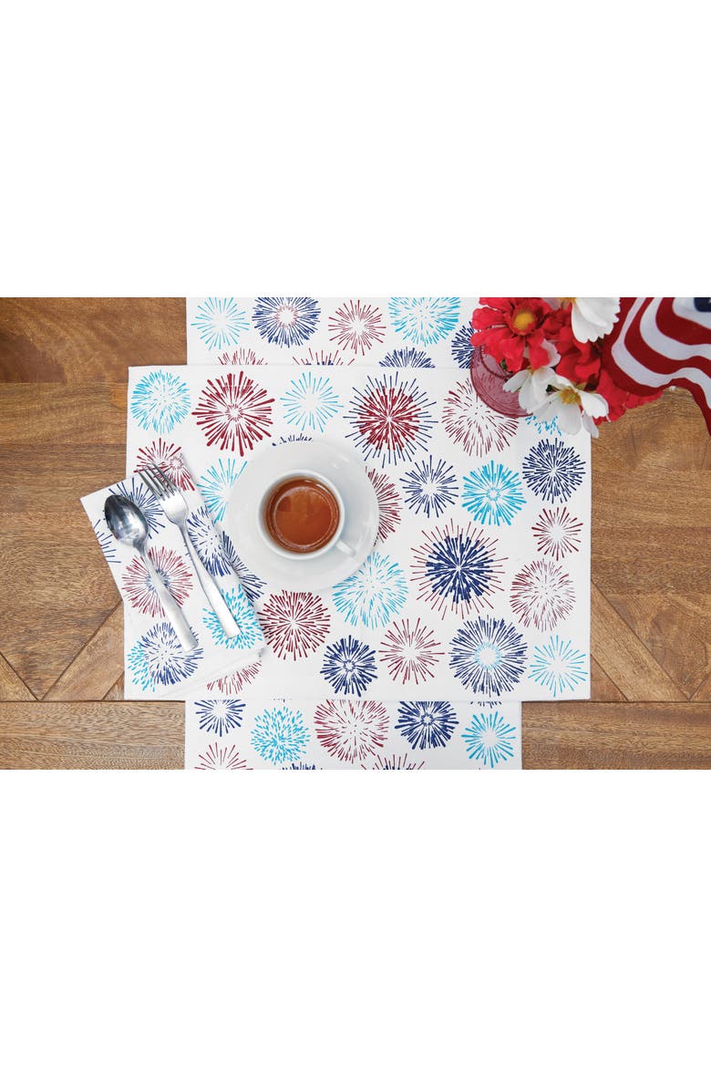 Patriotic Red & Blue Firework Sparkle 4th of July Cotton Tabletop Placemats, Set of 6, 14" x 20", Alternate, color, Blue