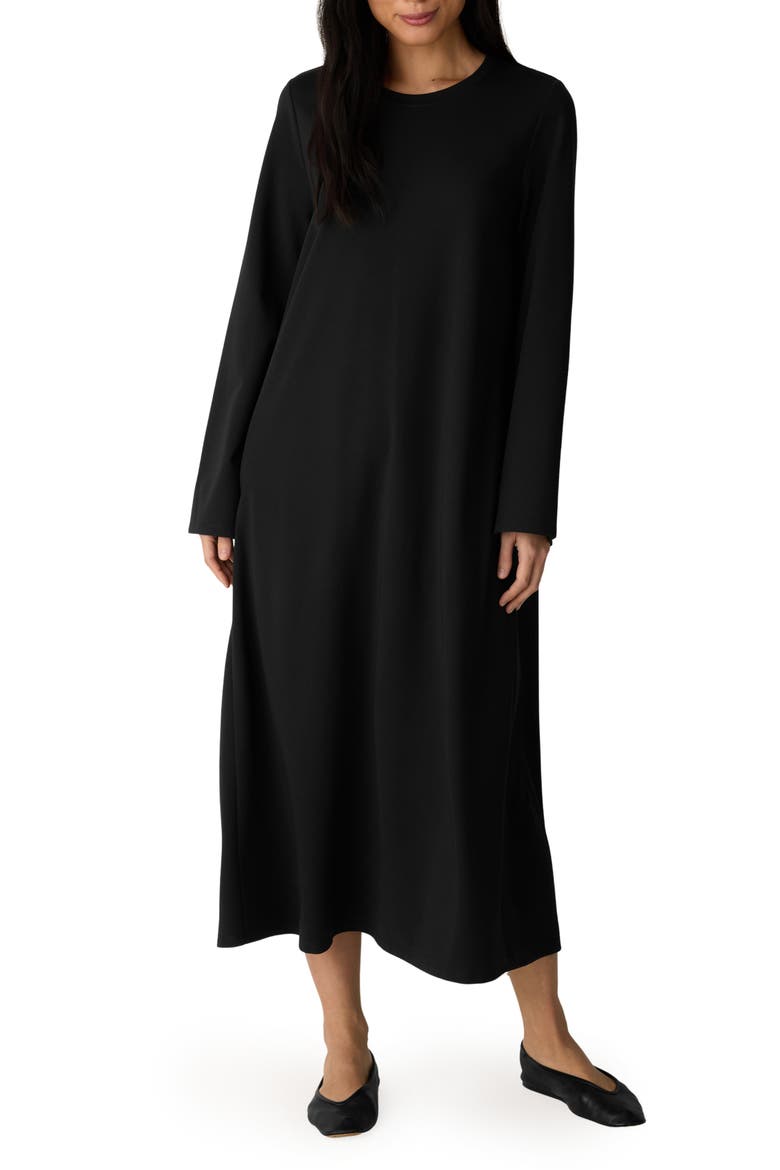 Crewneck Long Sleeve Midi Dress, Main, color, BLACK