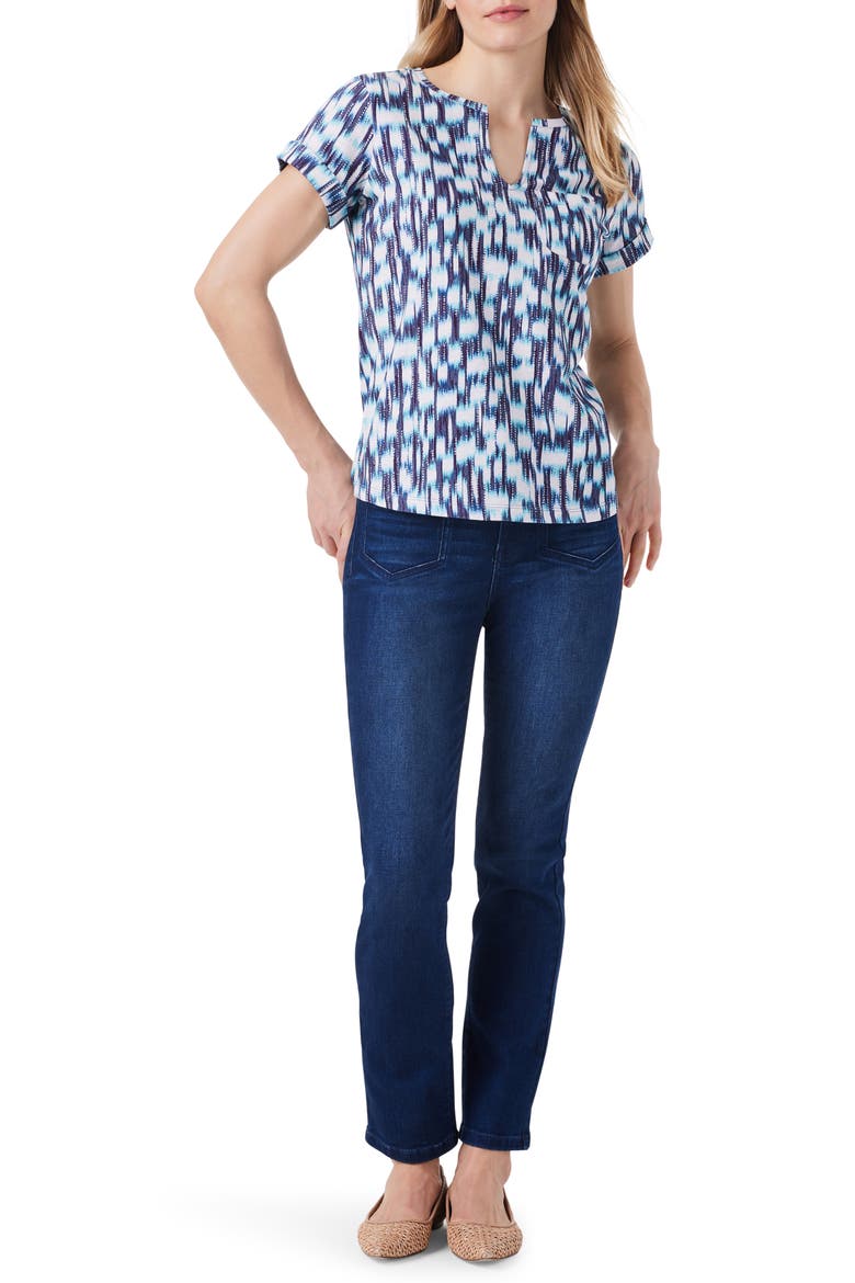 Hazy Blues Split Neck Cotton T-Shirt, Alternate, color, BLUE MULTI