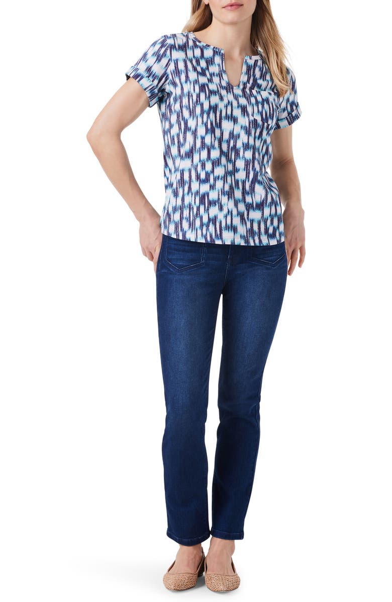 NZT by NIC+ZOE Hazy Blues Split Neck Cotton T-Shirt, Alternate, color, 