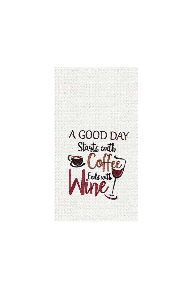 "Good Day Starts With Coffee" Waffle Weave Dishtowel, Main, color, Red