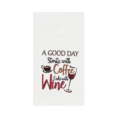 "Good Day Starts With Coffee" Waffle Weave Dishtowel