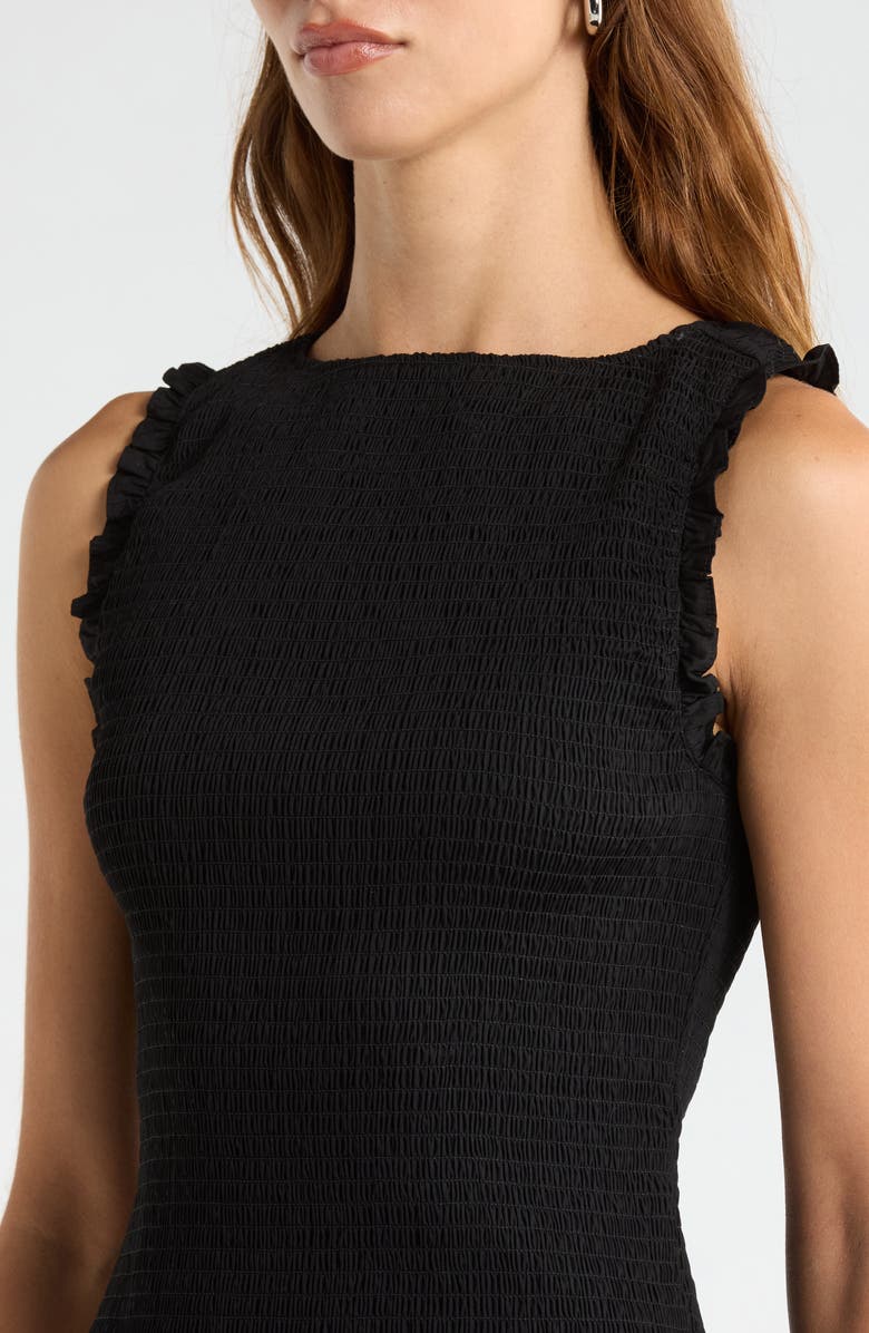WAYF Esme Smocked Poplin Minidress, Alternate, color, Black