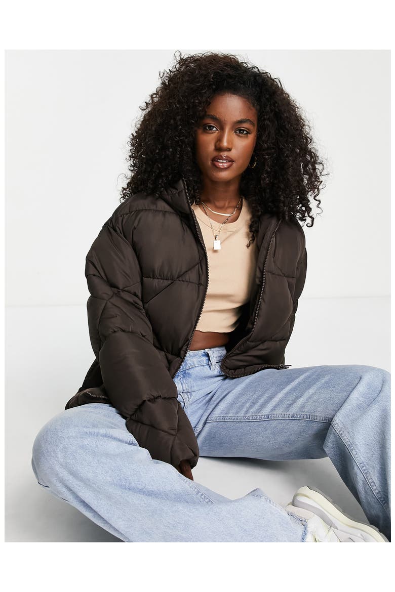 Quilted Puffer Jacket, Alternate, color, BROWN