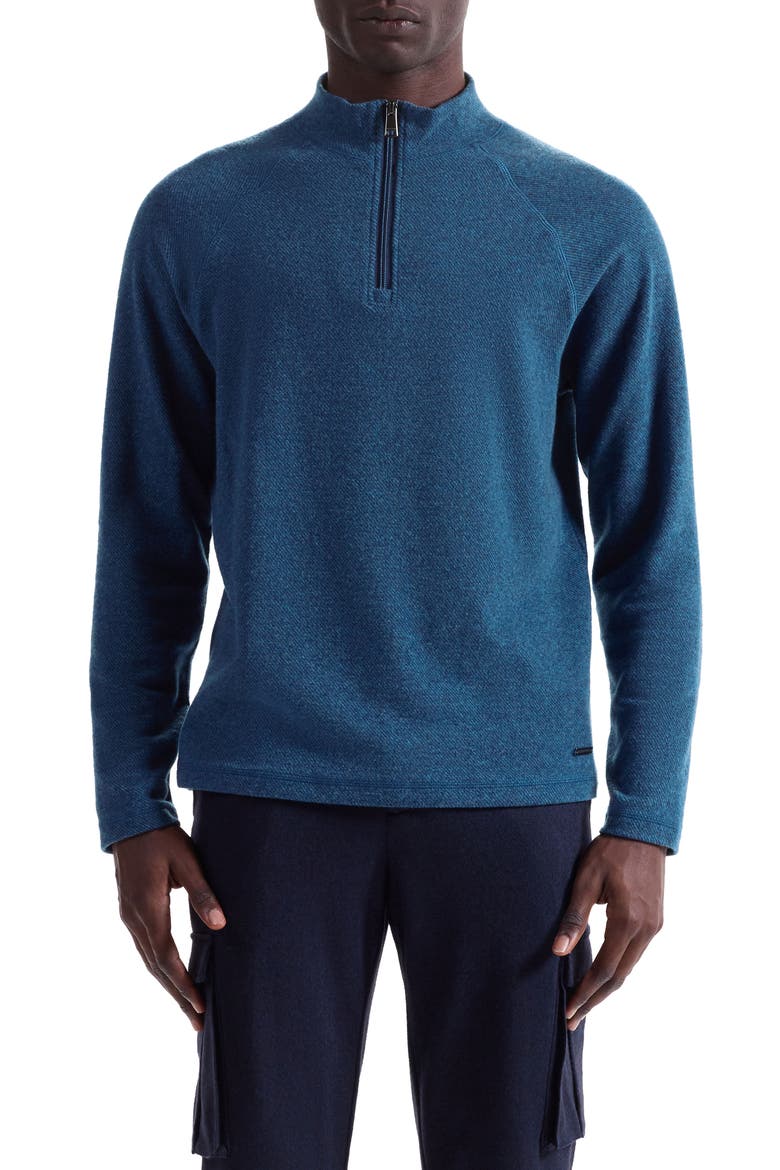 Brushed Cotton Blend Quarter Zip Pullover, Main, color, NAVY