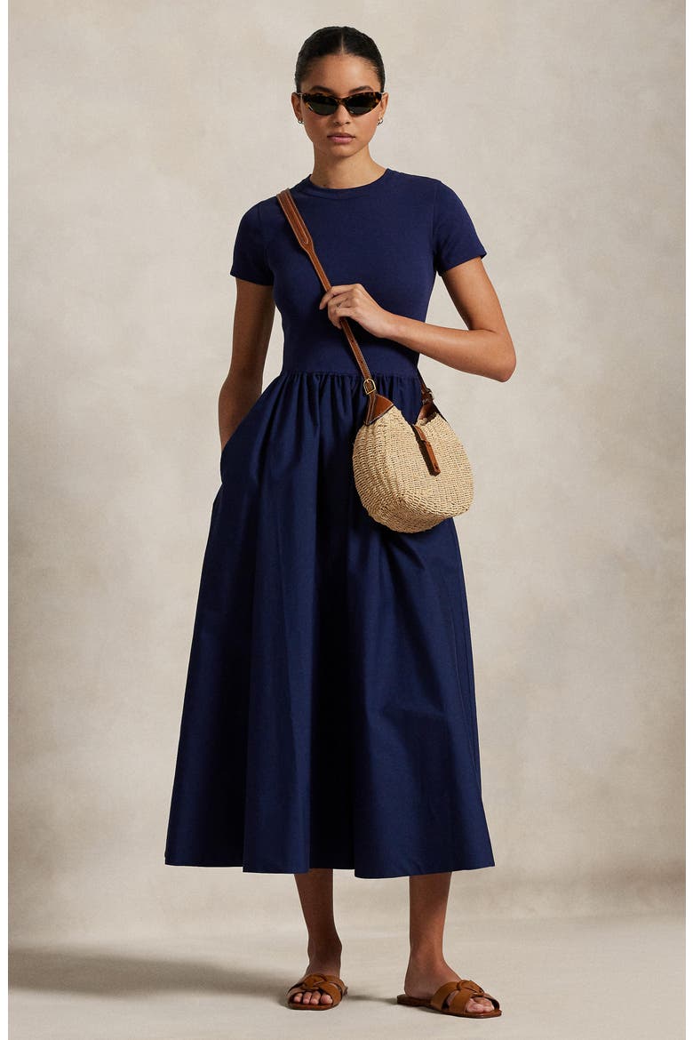 Short Sleeve Cotton Midi Dress, Alternate, color, NAVY