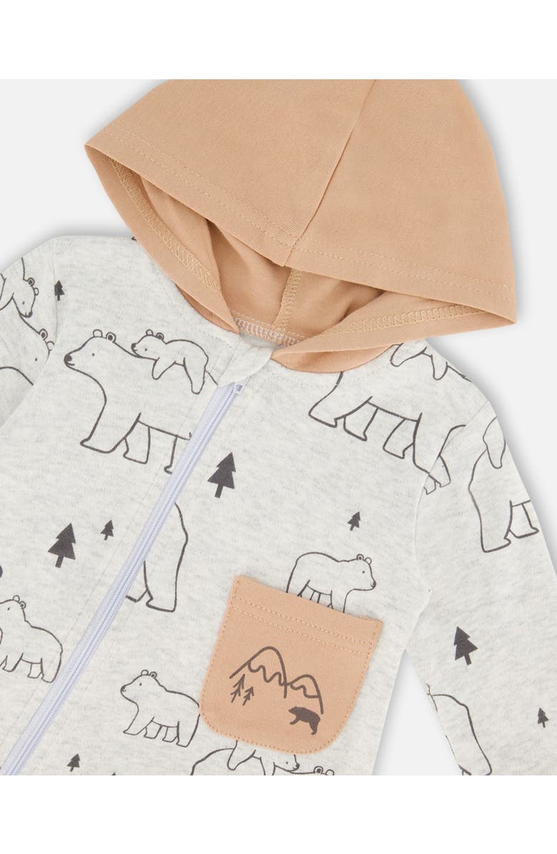 Deux par Deux Baby Boy's Organic Cotton Hooded Jumpsuit Gray Mix Printed Bears, Alternate, color, 
