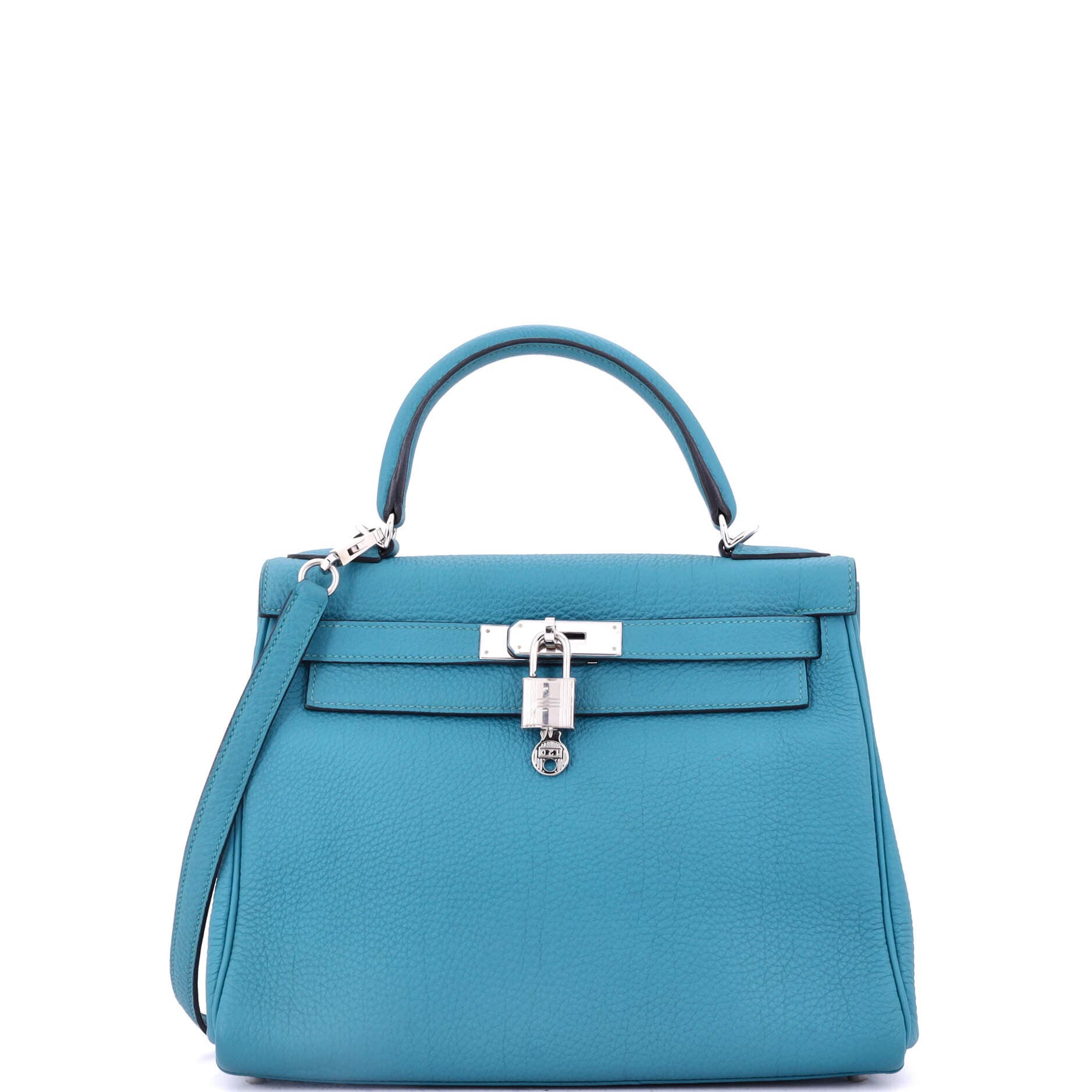 Pre-Owned Hermes Kelly Handbag Blue Togo with Palladium Hardware 28, Main, color, 