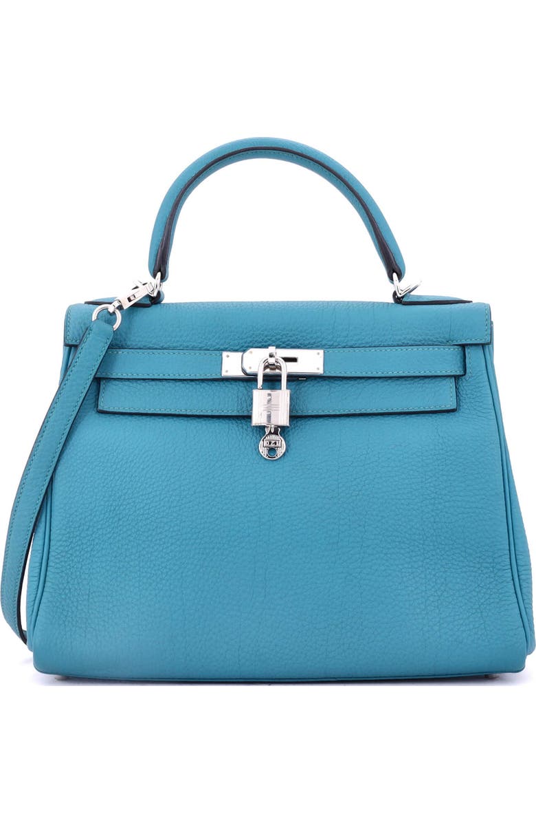 Pre-Owned Hermes Kelly Handbag Blue Togo with Palladium Hardware 28, Main, color, Turquoise