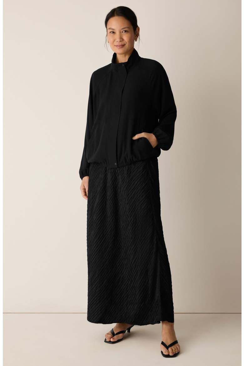 Stretch Silk Bias Cut Midi Skirt, Alternate, color, BLACK