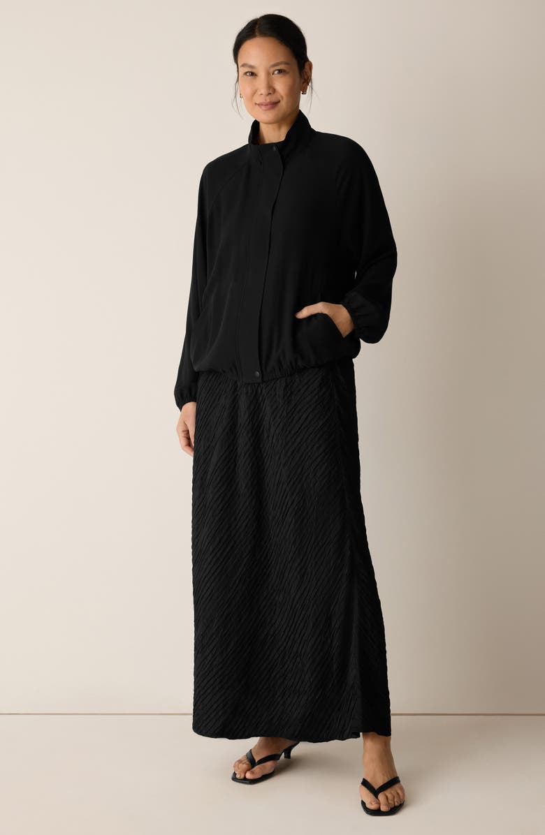 Eileen Fisher Stretch Silk Bias Cut Midi Skirt, Alternate, color, Black