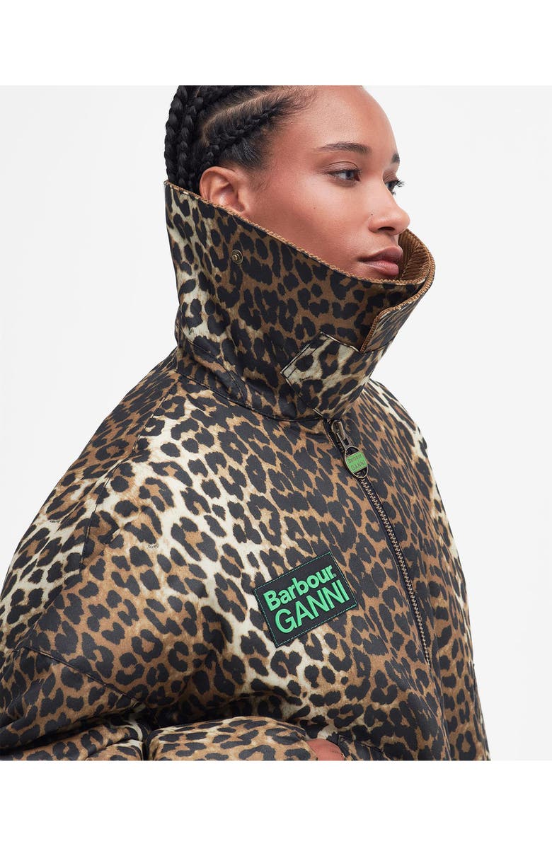 BARBOUR X GANNI Leopard Print Waxed Cotton Bomber Jacket, Alternate, color, 