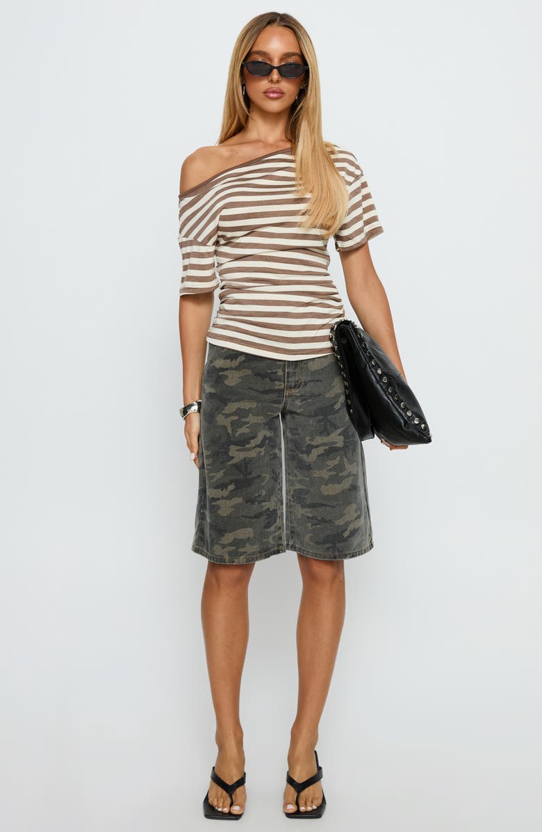 Princess Polly Emlynn Stripe One-Shoulder Top, Alternate, color, Brown Stripe