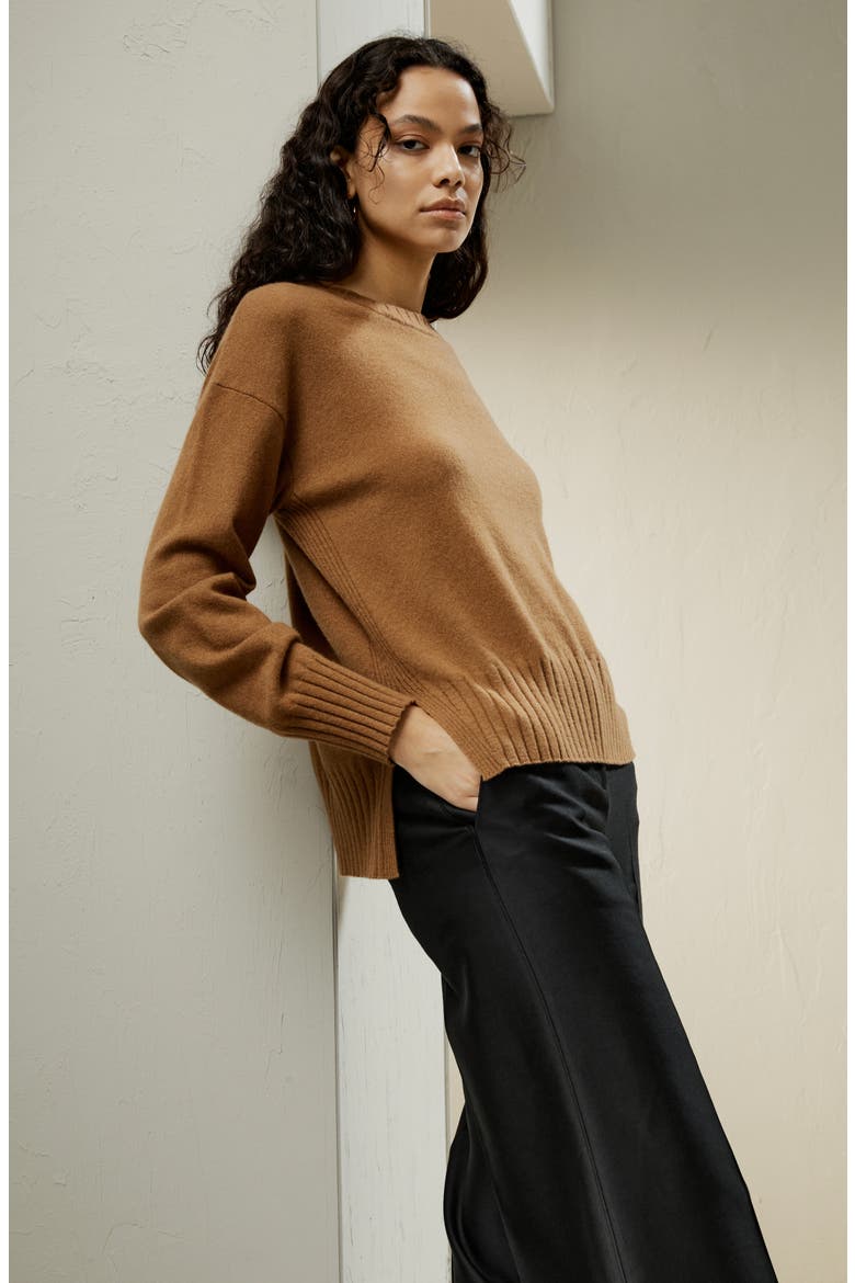 Women's Crew Neck Cashmere Sweater, Alternate, color, Brown