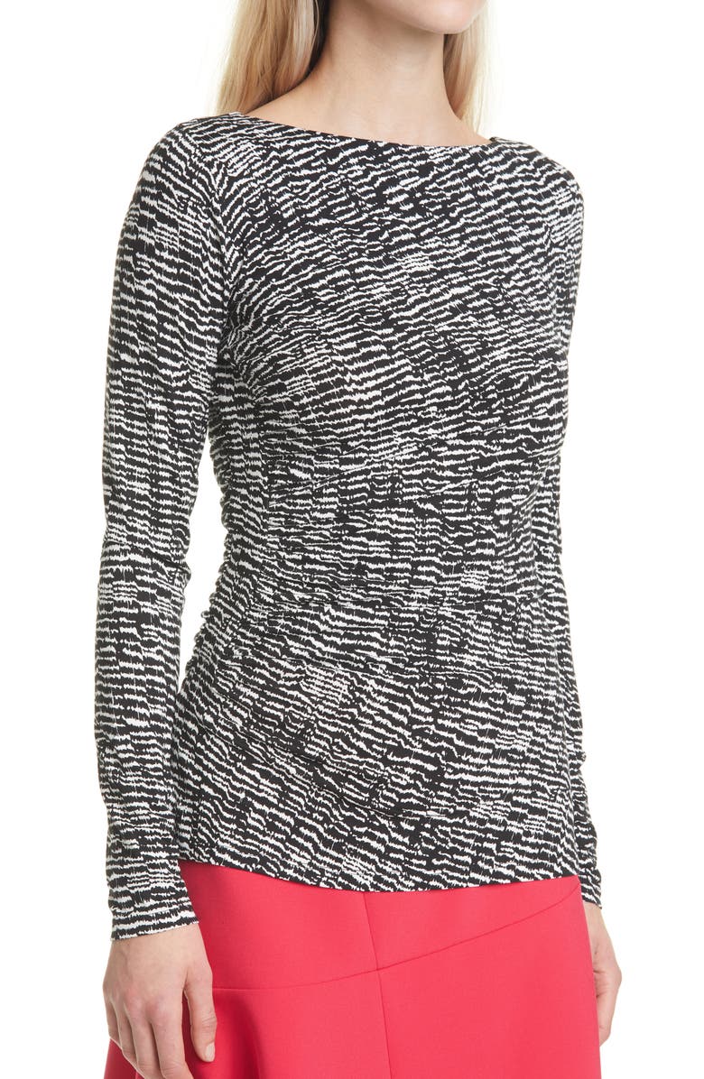 BOSS Ejada Print Long Sleeve Fitted Top, Alternate, color, Black Fantasy