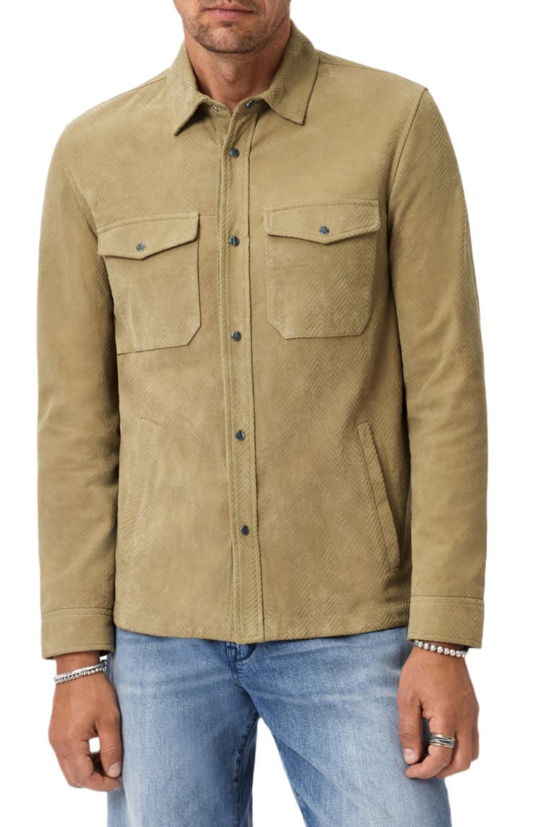 Jonah Herringbone Pattern Leather Overshirt, Main, color, DARK TAN